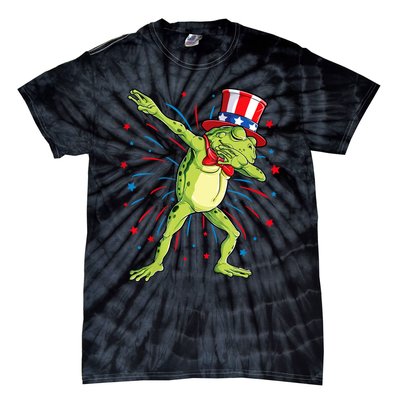 Dabbing Frog 4th Of July Usa American Flag Tie-Dye T-Shirt