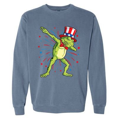 Dabbing Frog 4th Of July Usa American Flag Garment-Dyed Sweatshirt