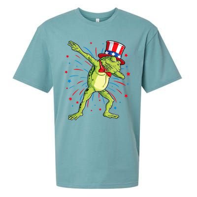 Dabbing Frog 4th Of July Usa American Flag Sueded Cloud Jersey T-Shirt