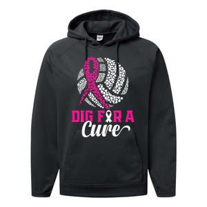 Dig For A Cure Breast Cancer Awareness Volleyball Pink Performance Fleece Hoodie