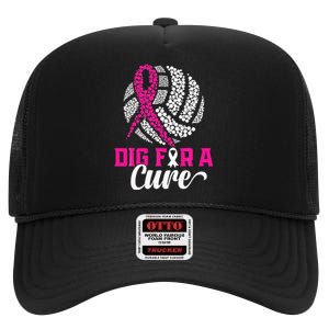 Dig For A Cure Breast Cancer Awareness Volleyball Pink High Crown Mesh Back Trucker Hat