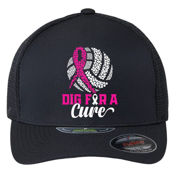 Dig For A Cure Breast Cancer Awareness Volleyball Pink Flexfit Unipanel Trucker Cap