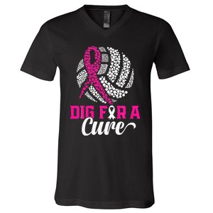 Dig For A Cure Breast Cancer Awareness Volleyball Pink V-Neck T-Shirt