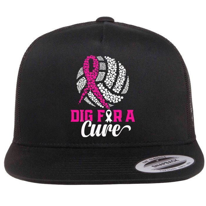 Dig For A Cure Breast Cancer Awareness Volleyball Pink Flat Bill Trucker Hat