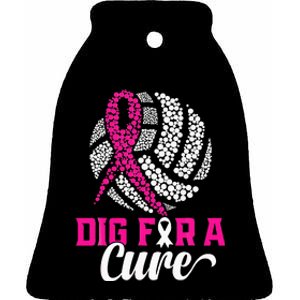 Dig For A Cure Breast Cancer Awareness Volleyball Pink Ceramic Bell Ornament