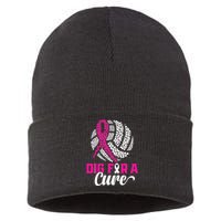 Dig For A Cure Breast Cancer Awareness Volleyball Pink Sustainable Knit Beanie