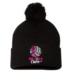 Dig For A Cure Breast Cancer Awareness Volleyball Pink Pom Pom 12in Knit Beanie