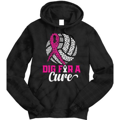 Dig For A Cure Breast Cancer Awareness Volleyball Pink Tie Dye Hoodie