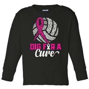 Dig For A Cure Breast Cancer Awareness Volleyball Pink Toddler Long Sleeve Shirt