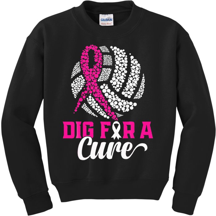 Dig For A Cure Breast Cancer Awareness Volleyball Pink Kids Sweatshirt