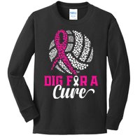 Dig For A Cure Breast Cancer Awareness Volleyball Pink Kids Long Sleeve Shirt