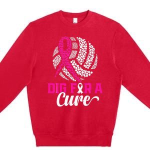 Dig For A Cure Breast Cancer Awareness Volleyball Pink Premium Crewneck Sweatshirt