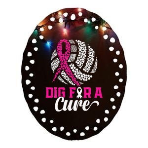 Dig For A Cure Breast Cancer Awareness Volleyball Pink Ceramic Oval Ornament