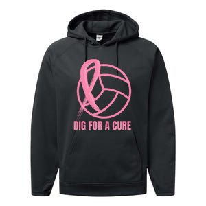 Dig For A Cure Breast Cancer Awareness Volleyball Pink Out Performance Fleece Hoodie