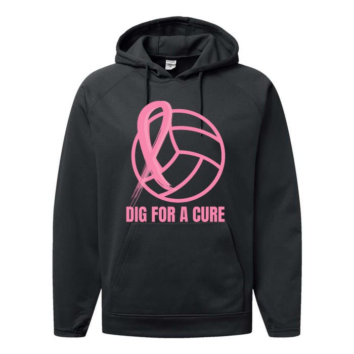 Dig For A Cure Breast Cancer Awareness Volleyball Pink Out Performance Fleece Hoodie