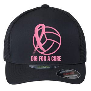 Dig For A Cure Breast Cancer Awareness Volleyball Pink Out Flexfit Unipanel Trucker Cap