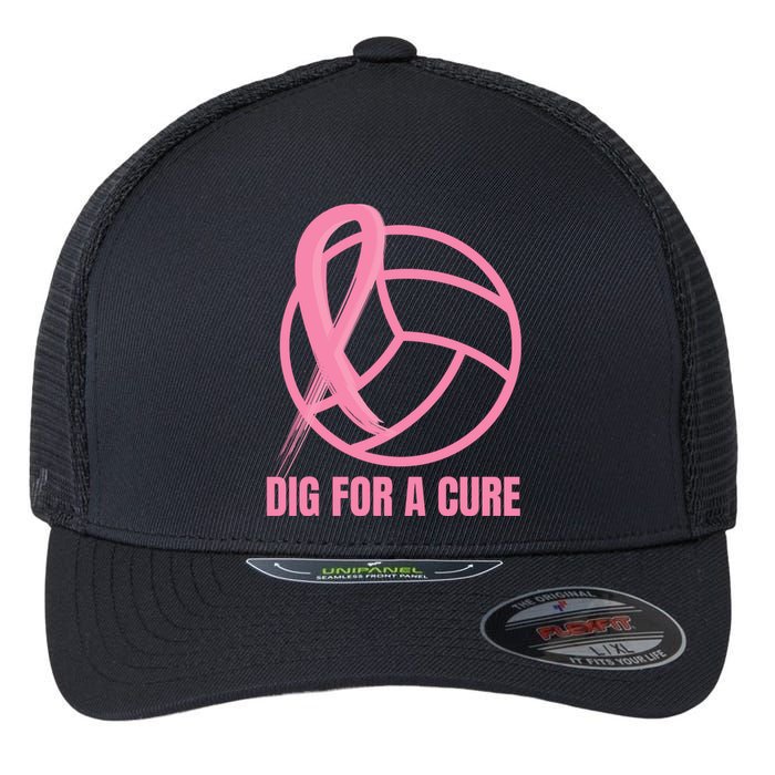 Dig For A Cure Breast Cancer Awareness Volleyball Pink Out Flexfit Unipanel Trucker Cap