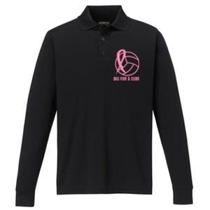 Dig For A Cure Breast Cancer Awareness Volleyball Pink Out Performance Long Sleeve Polo