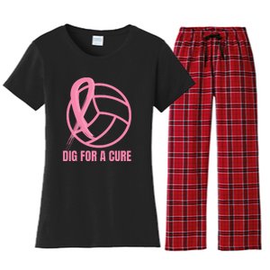 Dig For A Cure Breast Cancer Awareness Volleyball Pink Out Women's Flannel Pajama Set