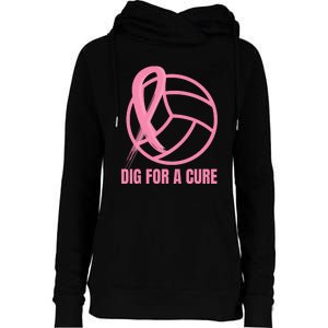 Dig For A Cure Breast Cancer Awareness Volleyball Pink Out Womens Funnel Neck Pullover Hood