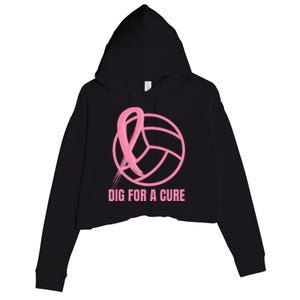 Dig For A Cure Breast Cancer Awareness Volleyball Pink Out Crop Fleece Hoodie