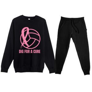 Dig For A Cure Breast Cancer Awareness Volleyball Pink Out Premium Crewneck Sweatsuit Set