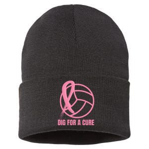 Dig For A Cure Breast Cancer Awareness Volleyball Pink Out Sustainable Knit Beanie