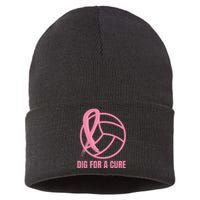 Dig For A Cure Breast Cancer Awareness Volleyball Pink Out Sustainable Knit Beanie