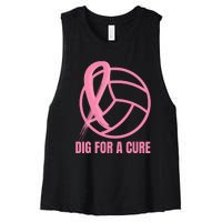 Dig For A Cure Breast Cancer Awareness Volleyball Pink Out Women's Racerback Cropped Tank