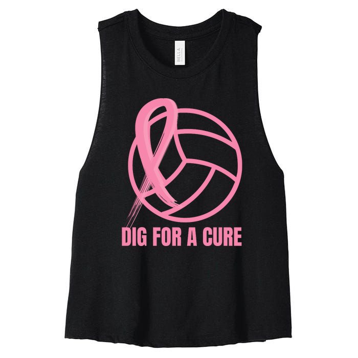 Dig For A Cure Breast Cancer Awareness Volleyball Pink Out Women's Racerback Cropped Tank