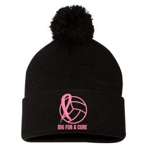 Dig For A Cure Breast Cancer Awareness Volleyball Pink Out Pom Pom 12in Knit Beanie