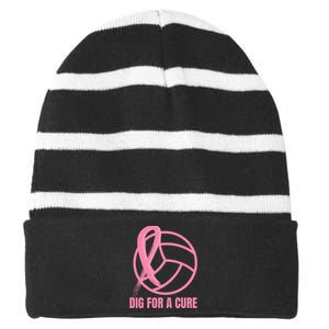 Dig For A Cure Breast Cancer Awareness Volleyball Pink Out Striped Beanie with Solid Band