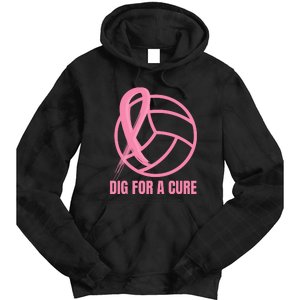 Dig For A Cure Breast Cancer Awareness Volleyball Pink Out Tie Dye Hoodie