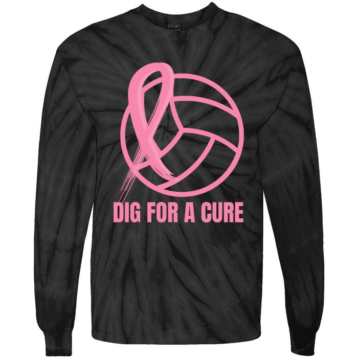 Dig For A Cure Breast Cancer Awareness Volleyball Pink Out Tie-Dye Long Sleeve Shirt