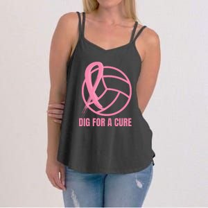 Dig For A Cure Breast Cancer Awareness Volleyball Pink Out Women's Strappy Tank