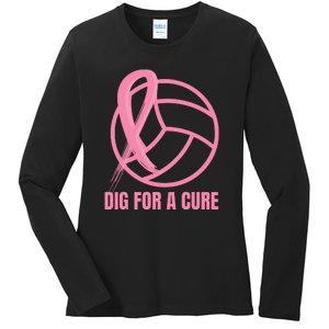 Dig For A Cure Breast Cancer Awareness Volleyball Pink Out Ladies Long Sleeve Shirt