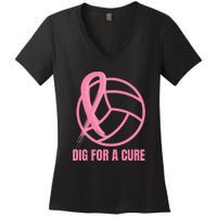 Dig For A Cure Breast Cancer Awareness Volleyball Pink Out Women's V-Neck T-Shirt