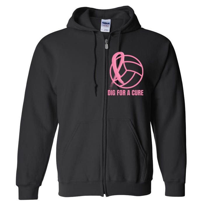 Dig For A Cure Breast Cancer Awareness Volleyball Pink Out Full Zip Hoodie