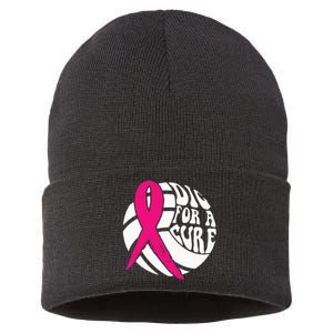 Dig For A Cure Breast Cancer Awareness Volleyball Pink Out Sustainable Knit Beanie