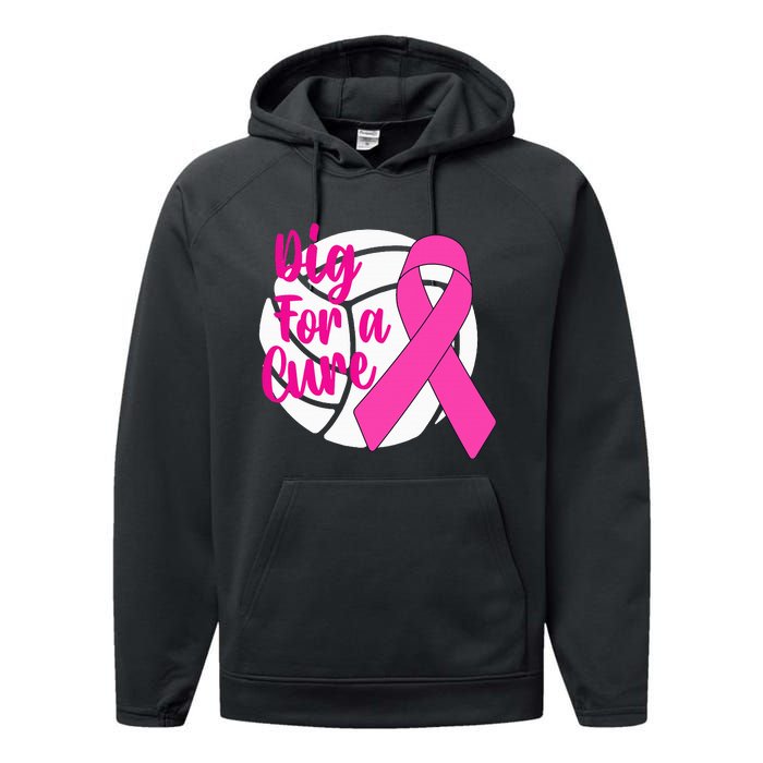 Dig For A Cure Breast Cancer Awareness Volleyball Performance Fleece Hoodie