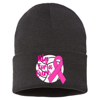 Dig For A Cure Breast Cancer Awareness Volleyball Sustainable Knit Beanie