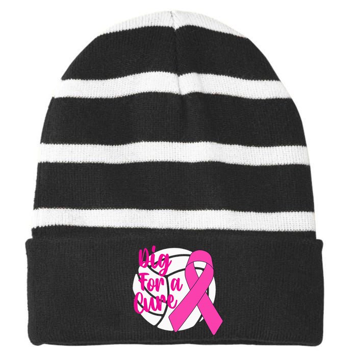 Dig For A Cure Breast Cancer Awareness Volleyball Striped Beanie with Solid Band