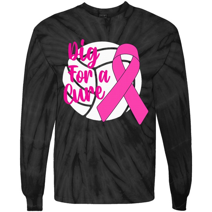 Dig For A Cure Breast Cancer Awareness Volleyball Tie-Dye Long Sleeve Shirt