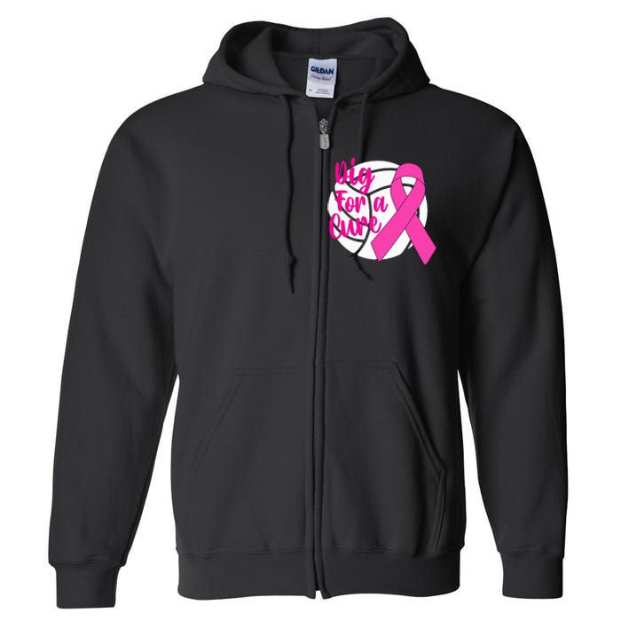 Dig For A Cure Breast Cancer Awareness Volleyball Full Zip Hoodie