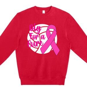 Dig For A Cure Breast Cancer Awareness Volleyball Premium Crewneck Sweatshirt