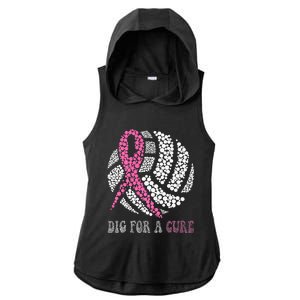 Dig For A Cure Breast Cancer Awareness Volleyball Pink Out Ladies PosiCharge Tri-Blend Wicking Draft Hoodie Tank