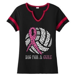 Dig For A Cure Breast Cancer Awareness Volleyball Pink Out Ladies Halftime Notch Neck Tee