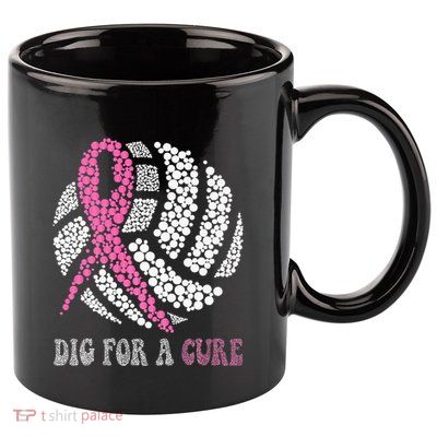 Dig For A Cure Breast Cancer Awareness Volleyball Pink Out 11oz C Handle Ceramic Mug