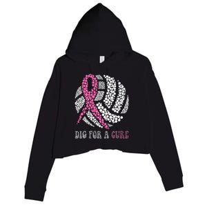 Dig For A Cure Breast Cancer Awareness Volleyball Pink Out Crop Fleece Hoodie