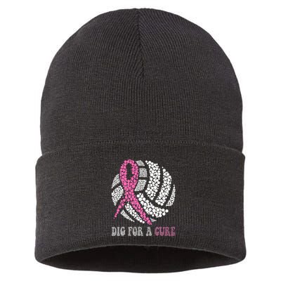 Dig For A Cure Breast Cancer Awareness Volleyball Pink Out Sustainable Knit Beanie